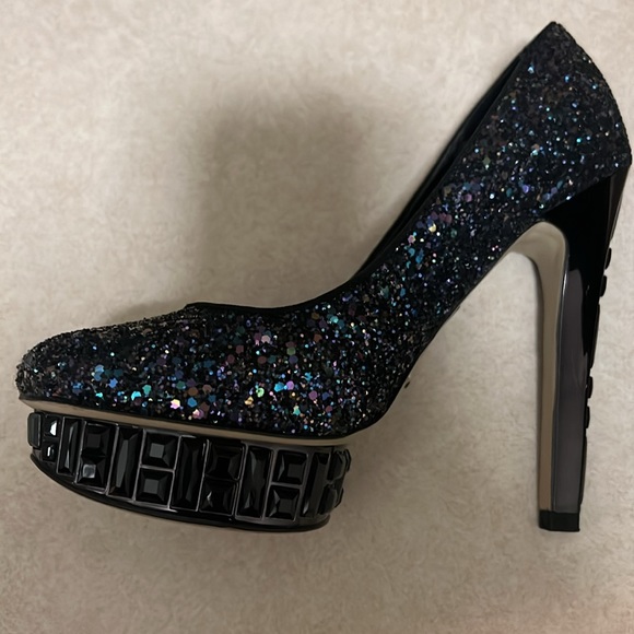 Boutique 9 Purple Glitter and Crystal Embellished Platform Pumps - Picture 2 of 5